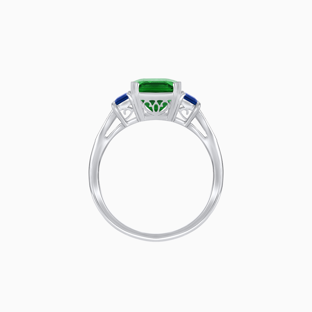 Art Deco Inspired Emerald Cut Three-Stone Ring with Tapered Baguettes