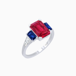 Load image into Gallery viewer, Art Deco Inspired Emerald Cut Three-Stone Ring with Tapered Baguettes
