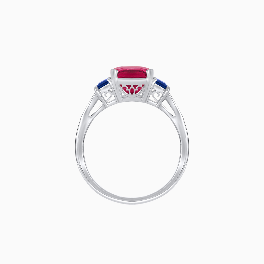 Art Deco Inspired Emerald Cut Three-Stone Ring with Tapered Baguettes