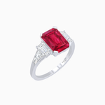 Load image into Gallery viewer, Art Deco Inspired Emerald Cut Three-Stone Ring with Tapered Baguettes