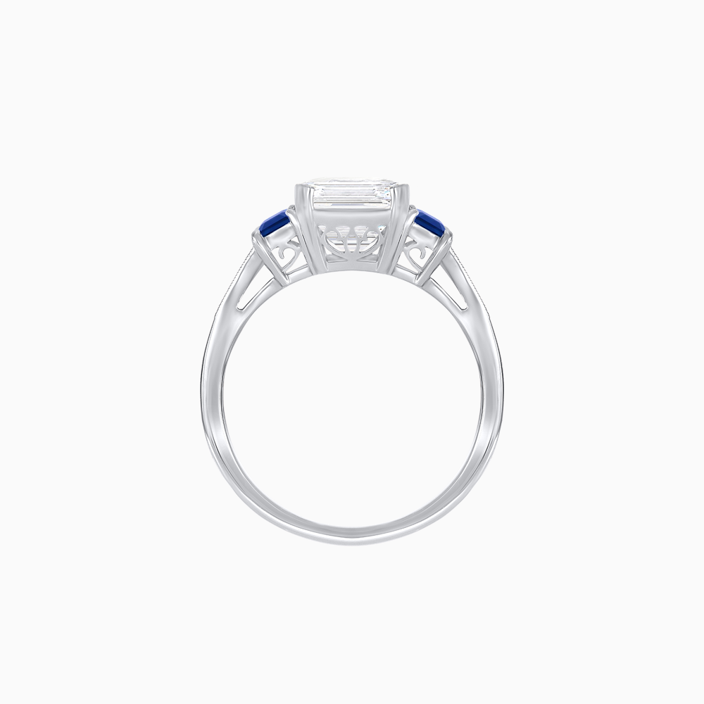 Art Deco Inspired Emerald Cut Three-Stone Ring with Tapered Baguettes