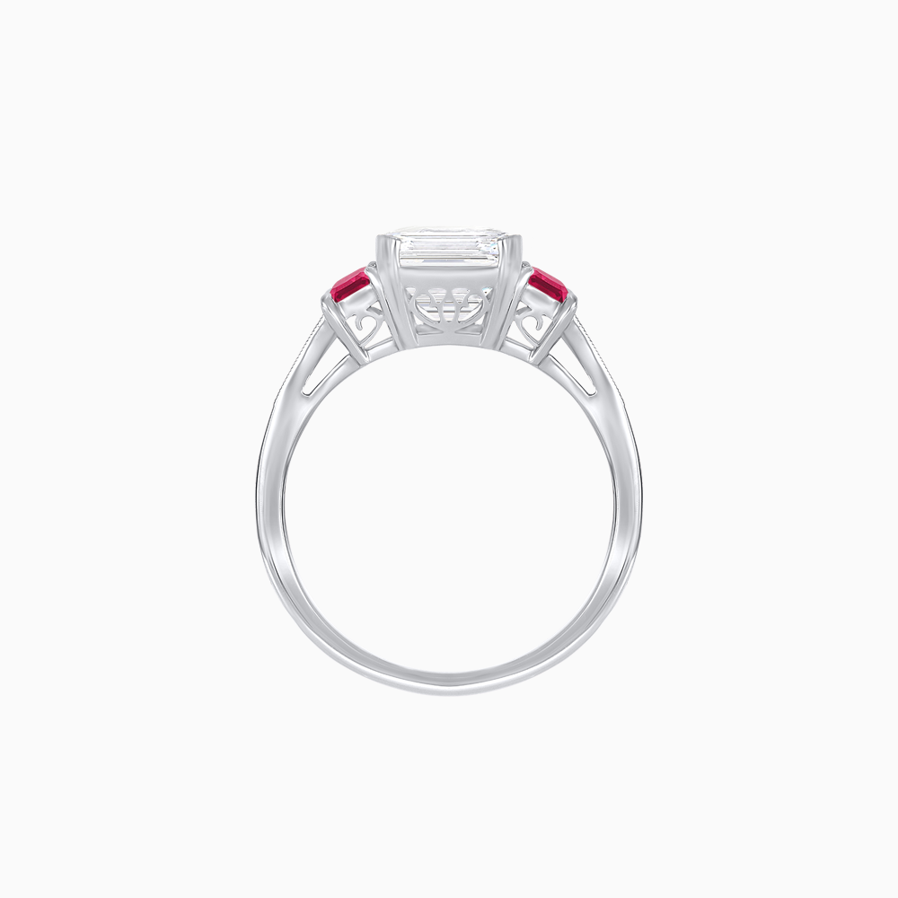 Art Deco Inspired Emerald Cut Three-Stone Ring with Tapered Baguettes