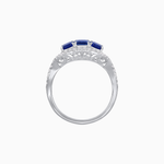 Load image into Gallery viewer, Vintage Inspired Emerald Cut Three-Stone Diamond Halo Ring