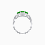 Load image into Gallery viewer, Vintage Inspired Emerald Cut Three-Stone Diamond Halo Ring