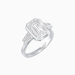 Load image into Gallery viewer, Modern Art Deco Inspired Emerald-Cut Bezel Engagement Ring with Tapered Baguette Side Stones