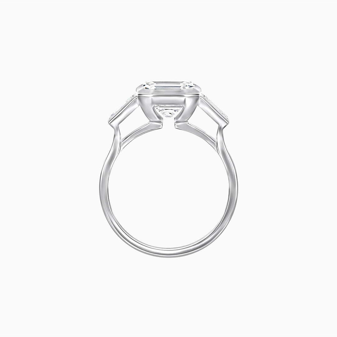 Modern Art Deco Inspired Emerald-Cut Bezel Engagement Ring with Tapered Baguette Side Stones