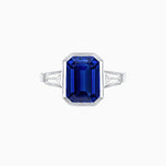 Load image into Gallery viewer, Modern Art Deco Inspired Emerald-Cut Bezel Engagement Ring with Tapered Baguette Side Stones