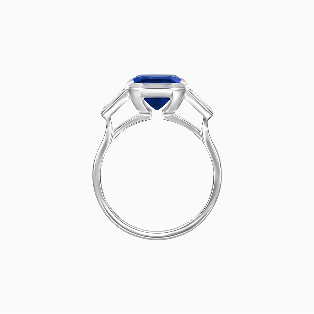 Modern Art Deco Inspired Emerald-Cut Bezel Engagement Ring with Tapered Baguette Side Stones