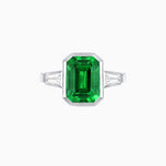 Load image into Gallery viewer, Modern Art Deco Inspired Emerald-Cut Bezel Engagement Ring with Tapered Baguette Side Stones