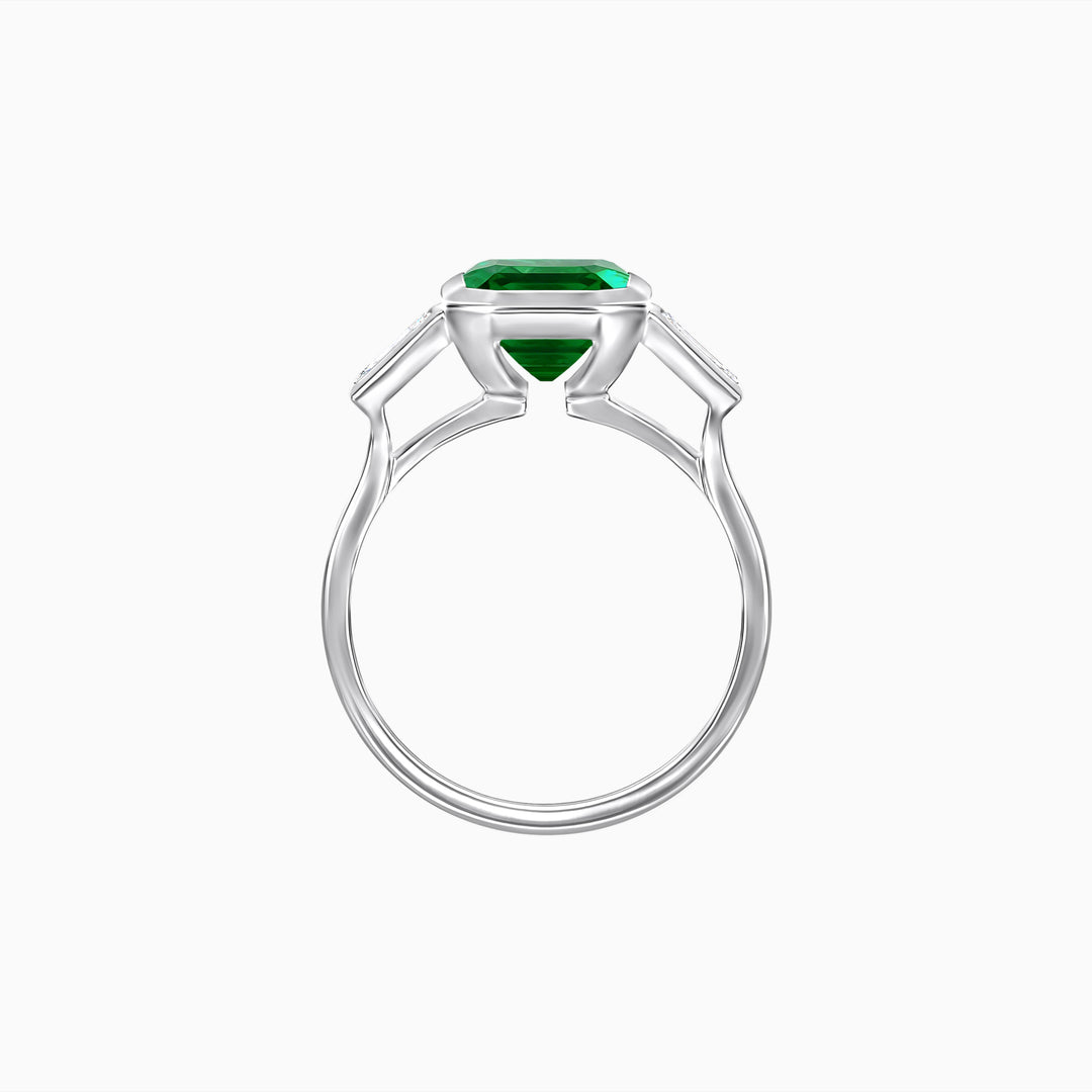 Modern Art Deco Inspired Emerald-Cut Bezel Engagement Ring with Tapered Baguette Side Stones
