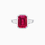 Load image into Gallery viewer, Modern Art Deco Inspired Emerald-Cut Bezel Engagement Ring with Tapered Baguette Side Stones
