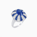 Load image into Gallery viewer, Art Deco Inspired Oval Sunburst Cocktail Ring with Calibré-Cut Gemstones