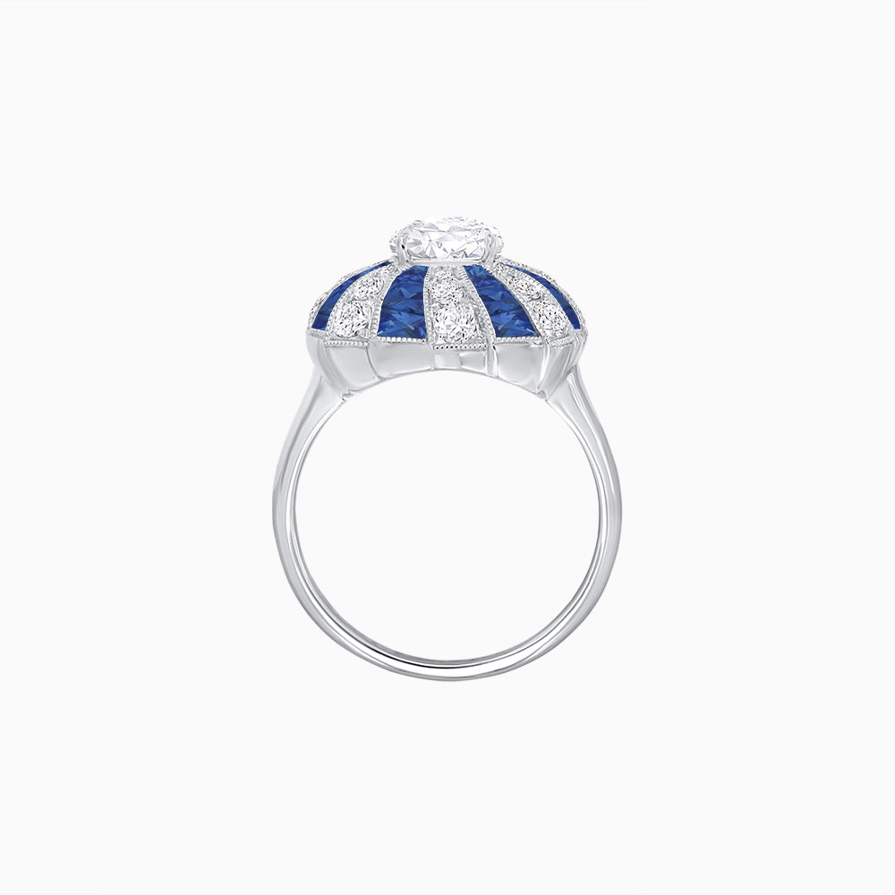 Art Deco Inspired Oval Sunburst Cocktail Ring with Calibré-Cut Gemstones