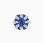 Load image into Gallery viewer, Art Deco Inspired Oval Sunburst Cocktail Ring with Calibré-Cut Gemstones