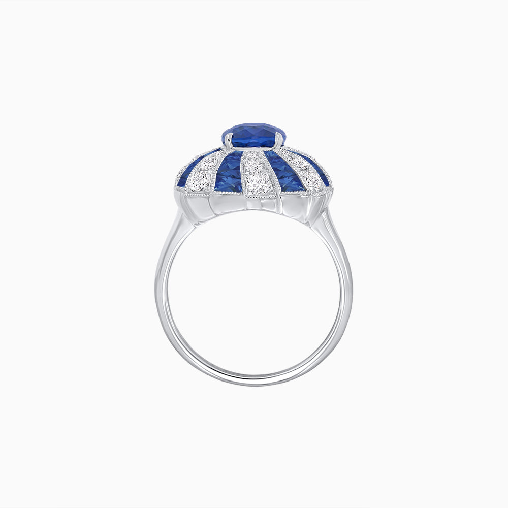 Art Deco Inspired Oval Sunburst Cocktail Ring with Calibré-Cut Gemstones