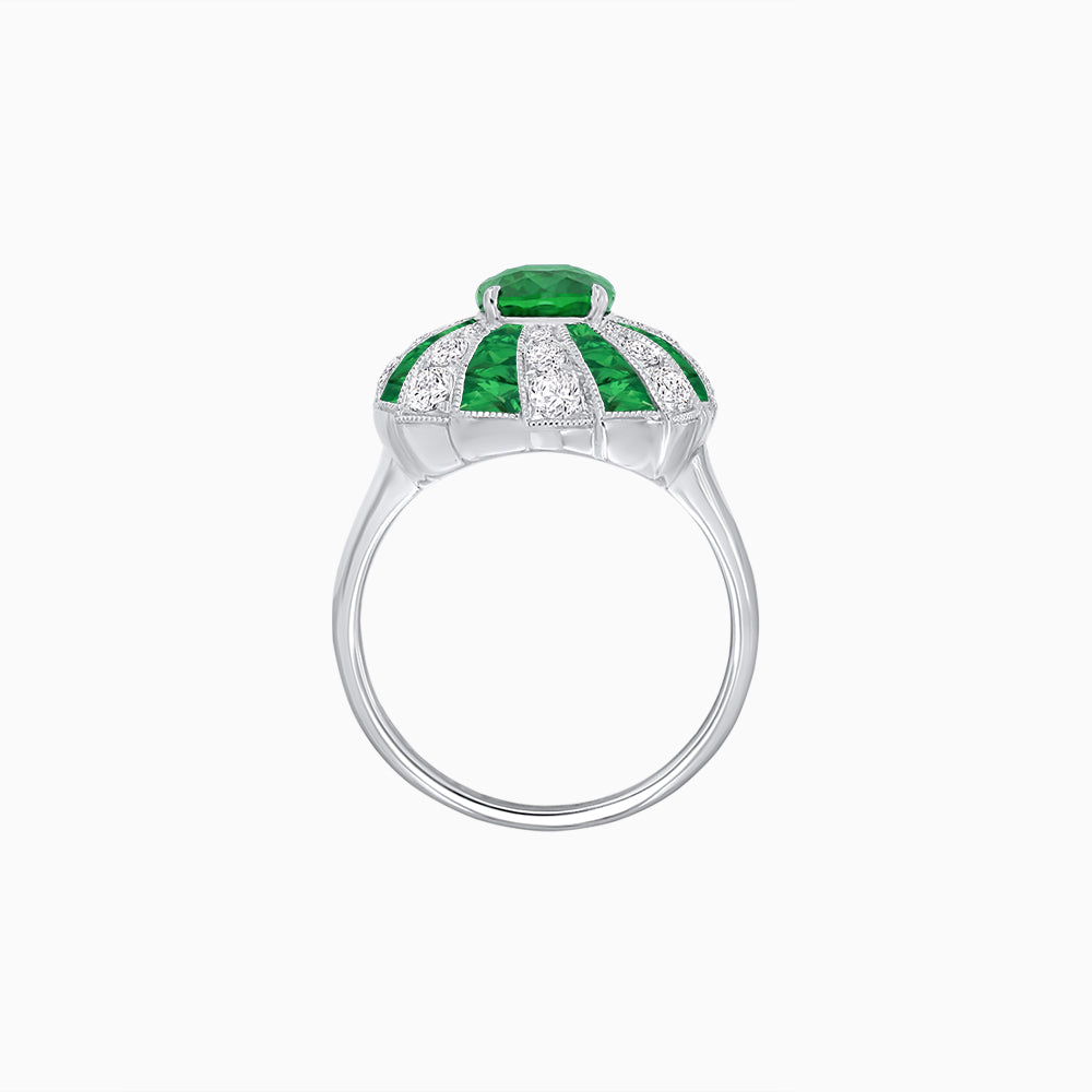 Art Deco Inspired Oval Sunburst Cocktail Ring with Calibré-Cut Gemstones