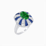 Load image into Gallery viewer, Art Deco Inspired Oval Sunburst Cocktail Ring with Calibré-Cut Gemstones