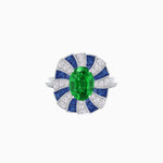 Load image into Gallery viewer, Art Deco Inspired Oval Sunburst Cocktail Ring with Calibré-Cut Gemstones