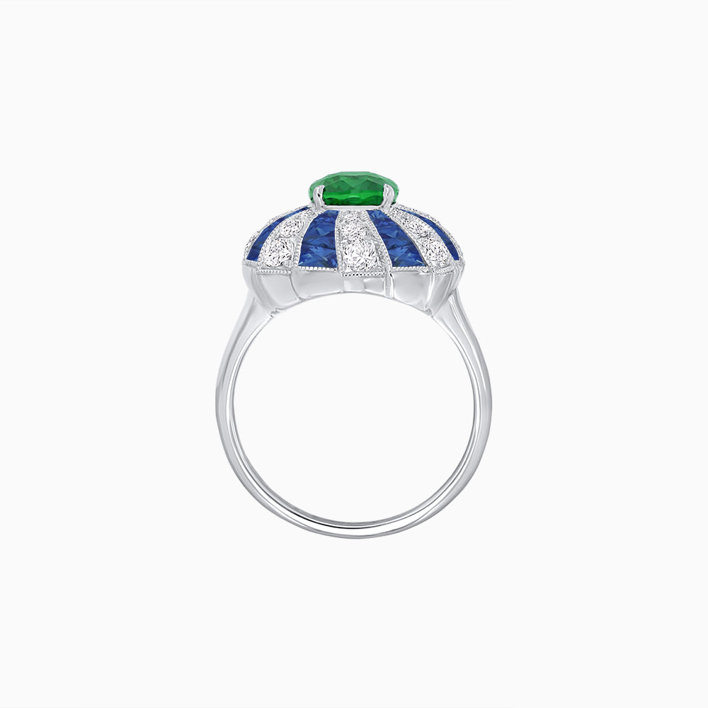 Art Deco Inspired Oval Sunburst Cocktail Ring with Calibré-Cut Gemstones