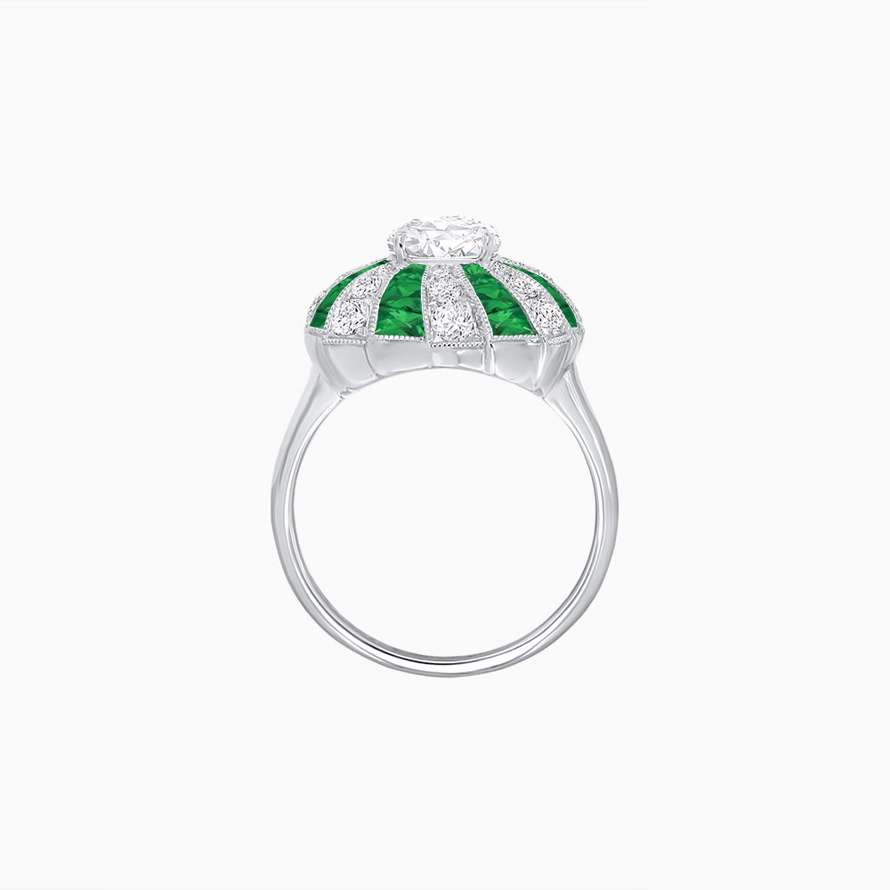 Art Deco Inspired Oval Sunburst Cocktail Ring with Calibré-Cut Gemstones