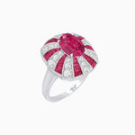 Load image into Gallery viewer, Art Deco Inspired Oval Sunburst Cocktail Ring with Calibré-Cut Gemstones