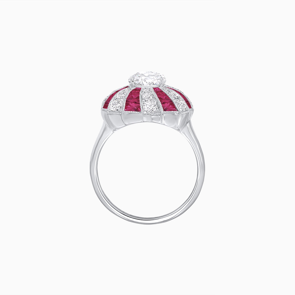 Art Deco Inspired Oval Sunburst Cocktail Ring with Calibré-Cut Gemstones