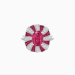Load image into Gallery viewer, Art Deco Inspired Oval Sunburst Cocktail Ring with Calibré-Cut Gemstones