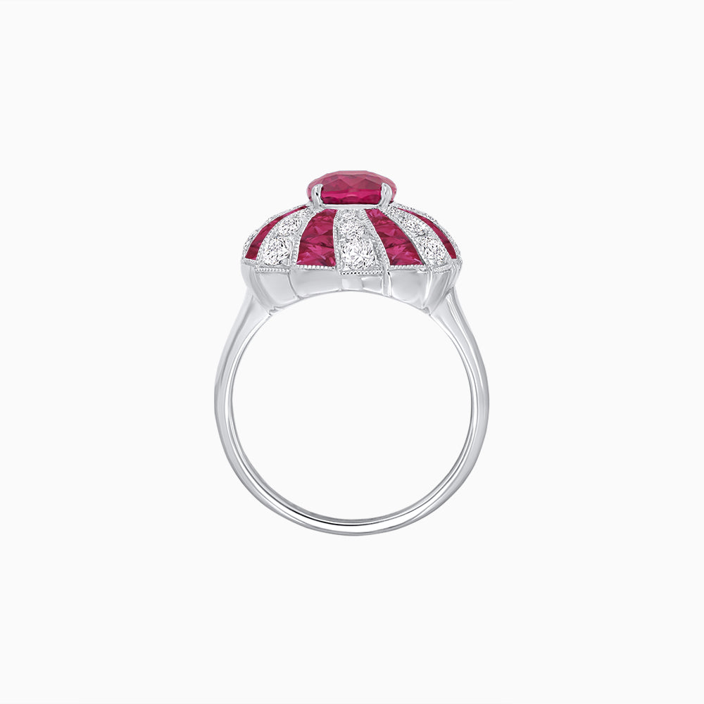Art Deco Inspired Oval Sunburst Cocktail Ring with Calibré-Cut Gemstones