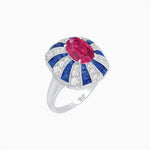 Load image into Gallery viewer, Art Deco Inspired Oval Sunburst Cocktail Ring with Calibré-Cut Gemstones