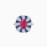 Load image into Gallery viewer, Art Deco Inspired Oval Sunburst Cocktail Ring with Calibré-Cut Gemstones