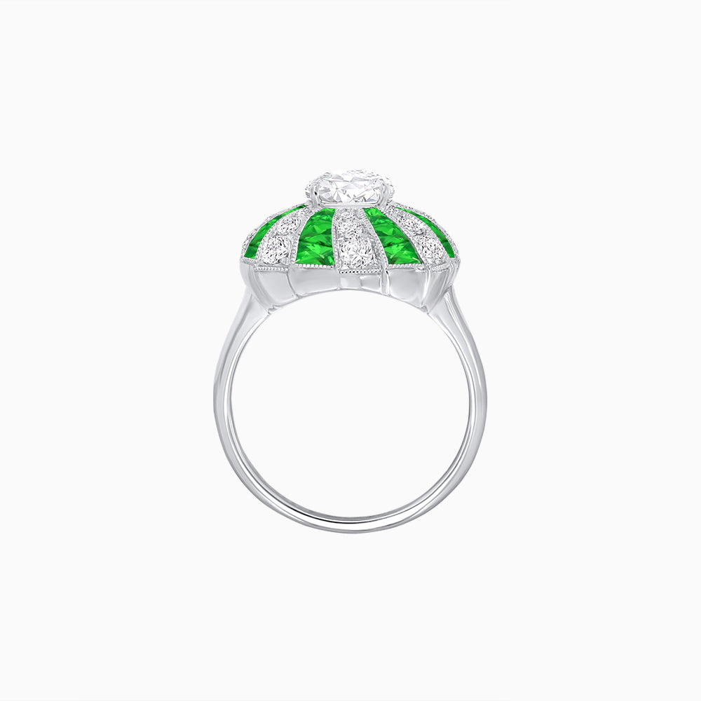 Art Deco Inspired Oval Sunburst Cocktail Ring with Calibré-Cut Gemstones