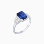 Load image into Gallery viewer, Art Deco Style Emerald Cut Three-Row Baguette Engagement Ring