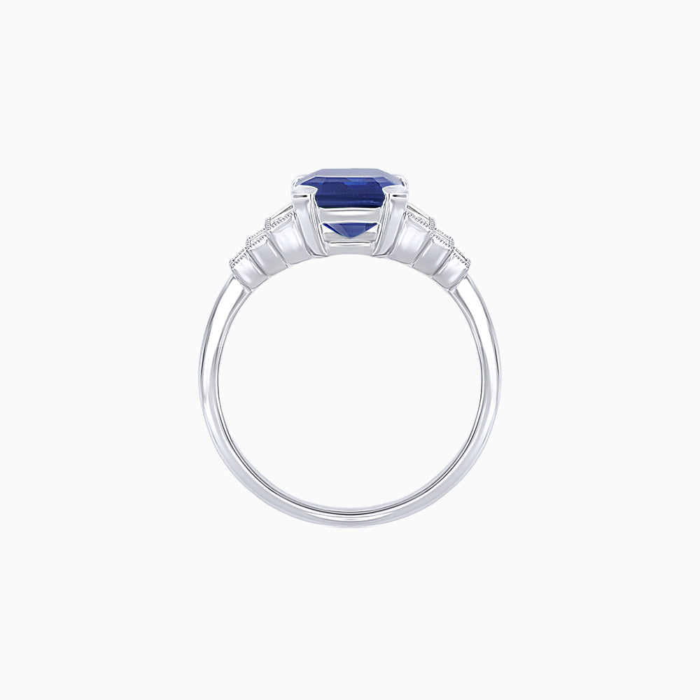 Art Deco Style Emerald Cut Three-Row Baguette Engagement Ring