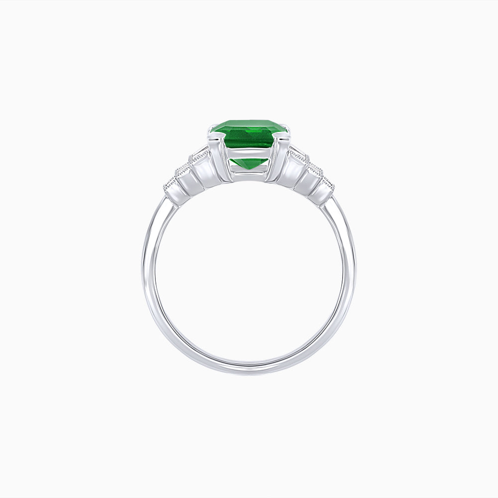 Art Deco Style Emerald Cut Three-Row Baguette Engagement Ring