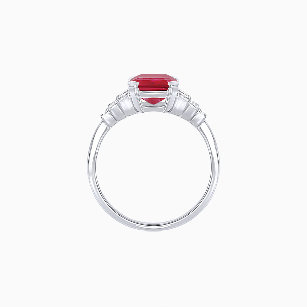 Art Deco Style Emerald Cut Three-Row Baguette Engagement Ring