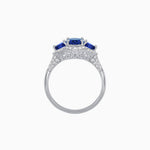 Load image into Gallery viewer, Three-Stone Oval Ring with Pear Shape Side Stones and Diamond Halo