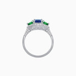 Load image into Gallery viewer, Three-Stone Oval Ring with Pear Shape Side Stones and Diamond Halo