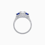 Load image into Gallery viewer, Three-Stone Oval Ring with Pear Shape Side Stones and Diamond Halo