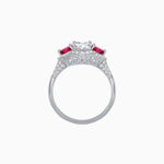 Load image into Gallery viewer, Three-Stone Oval Ring with Pear Shape Side Stones and Diamond Halo