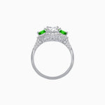 Load image into Gallery viewer, Three-Stone Oval Ring with Pear Shape Side Stones and Diamond Halo