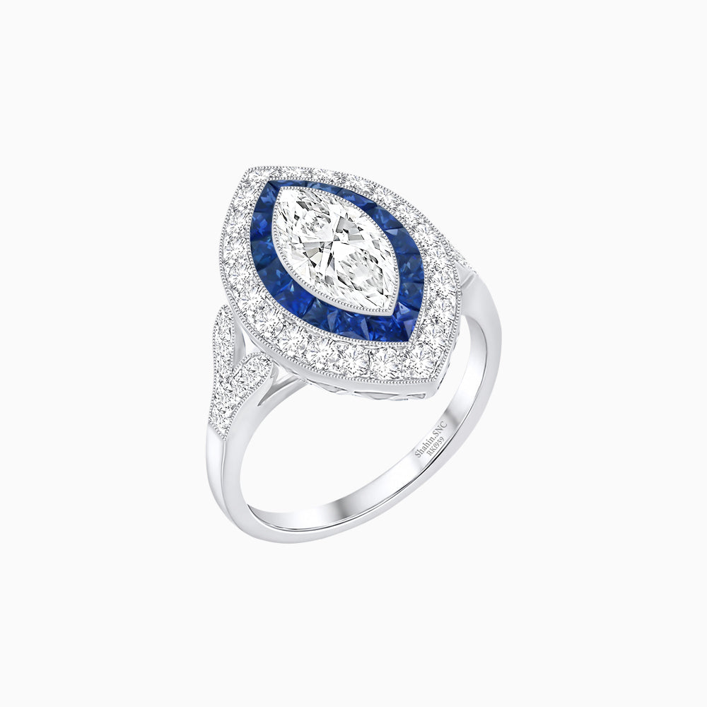 Art Deco Inspired Convertible Marquise Double Halo Ring Pendant