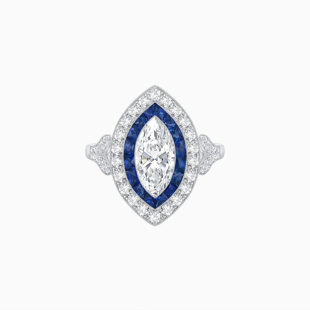 Art Deco Inspired Convertible Marquise Double Halo Ring Pendant