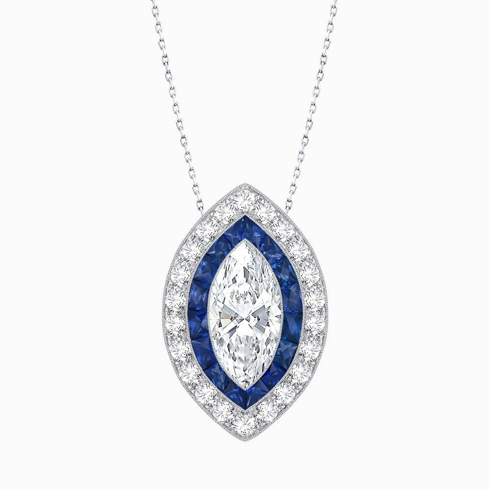 Art Deco Inspired Convertible Marquise Double Halo Ring Pendant