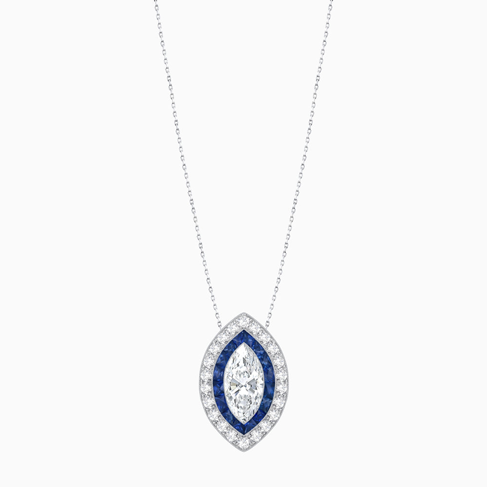 Art Deco Inspired Convertible Marquise Double Halo Ring Pendant