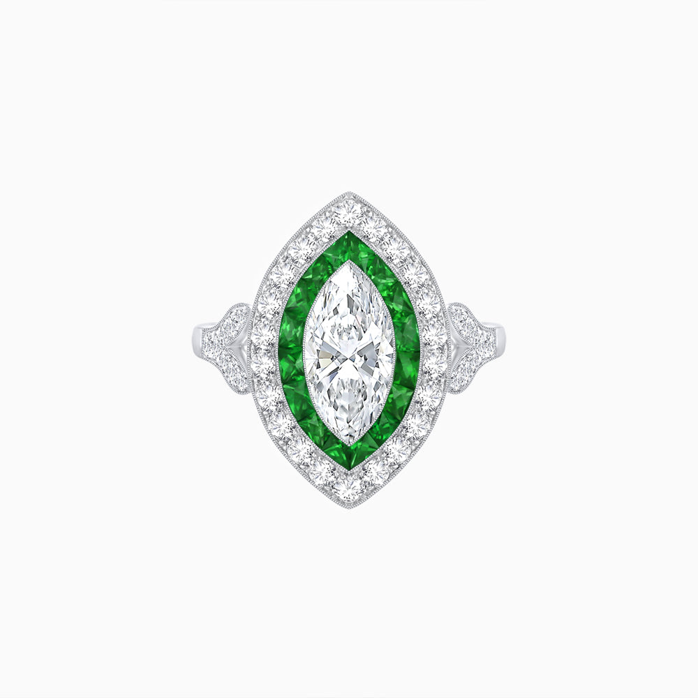 Art Deco Inspired Convertible Marquise Double Halo Ring Pendant