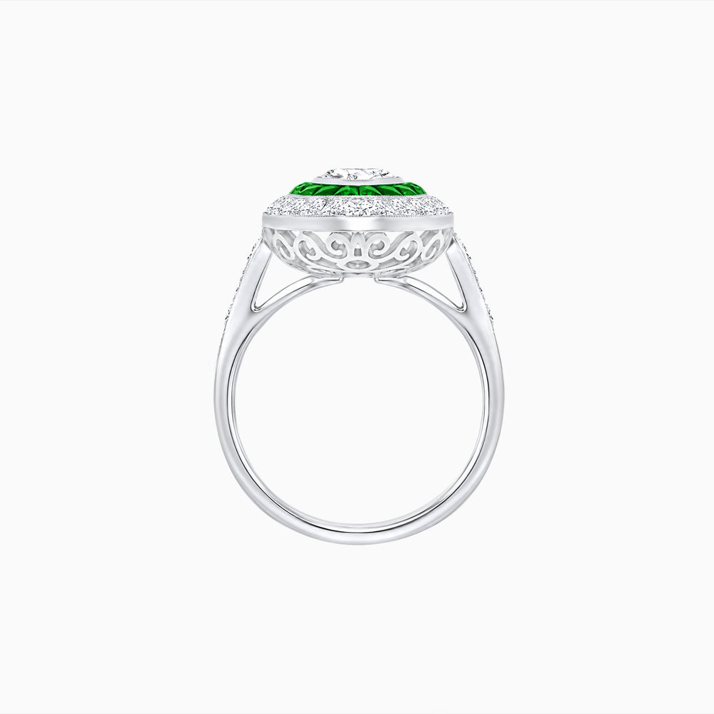 Art Deco Inspired Convertible Marquise Double Halo Ring Pendant