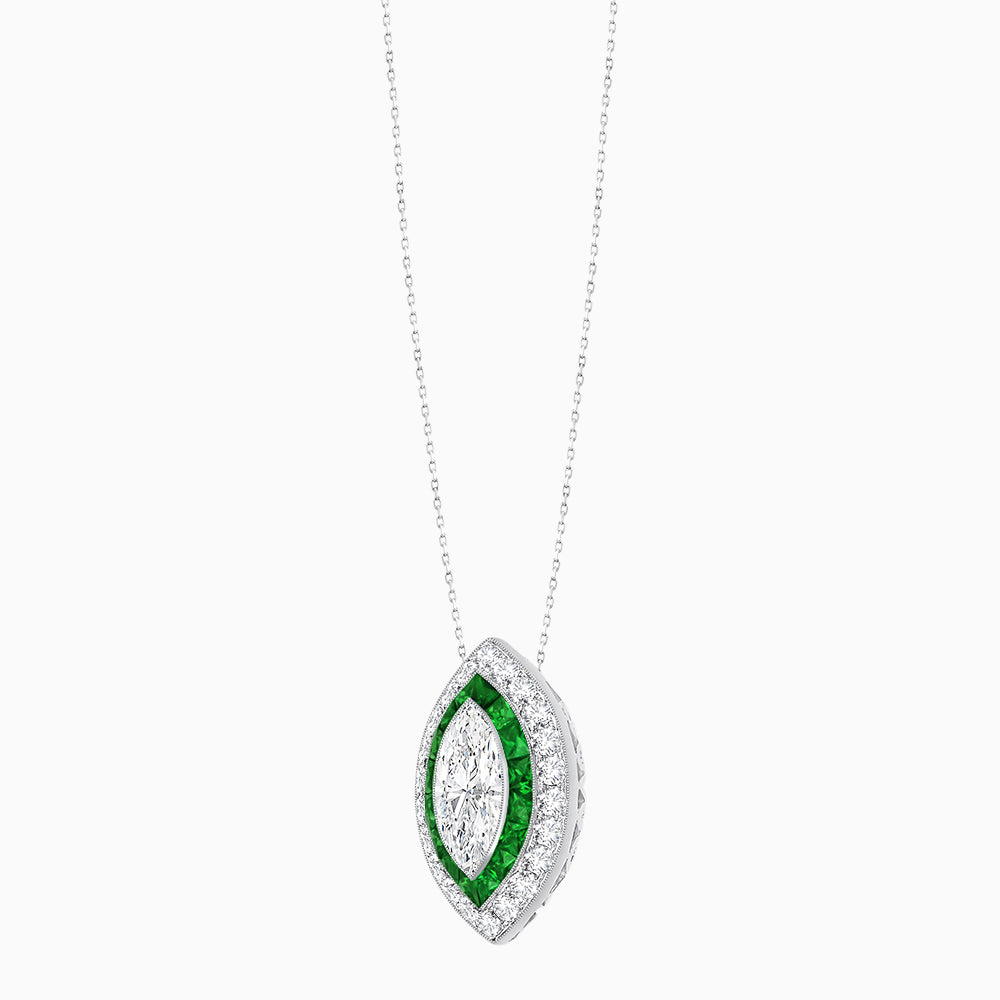 Art Deco Inspired Convertible Marquise Double Halo Ring Pendant
