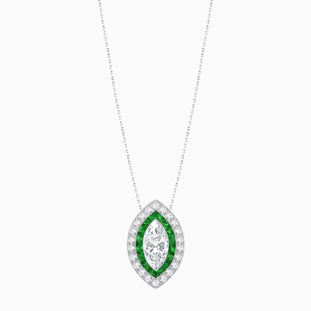 Art Deco Inspired Convertible Marquise Double Halo Ring Pendant