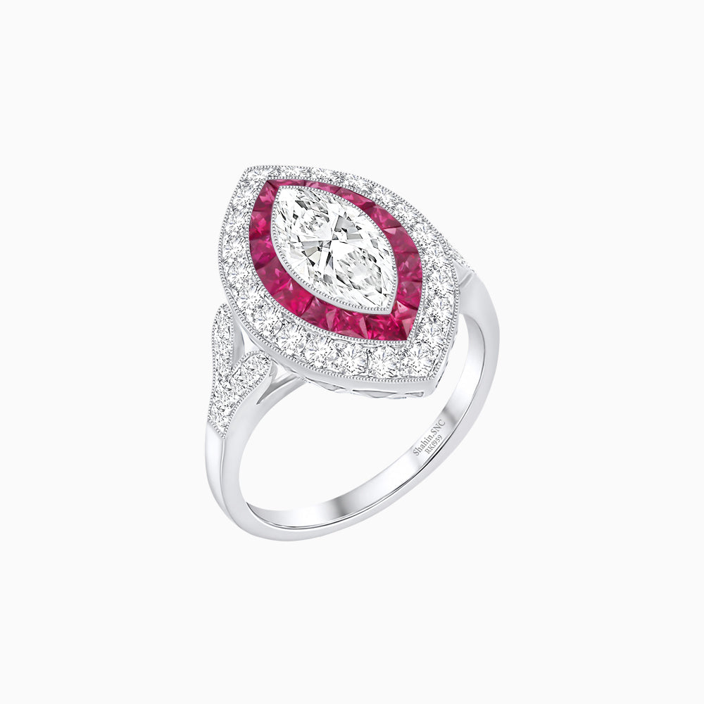 Art Deco Inspired Convertible Marquise Double Halo Ring Pendant
