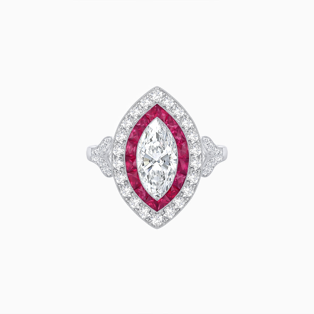 Art Deco Inspired Convertible Marquise Double Halo Ring Pendant